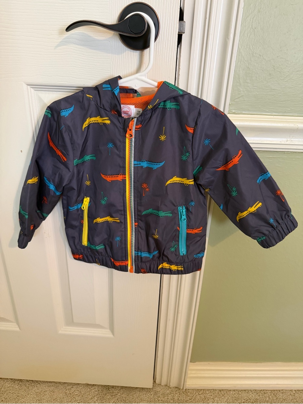 wonder nation Navy Hooded Rain Jacket with Colorful Crocodile Print